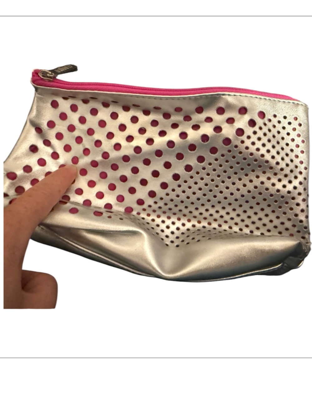 Clinique Silver and Pink Perforated Cosmetic Pouch - Women Bags